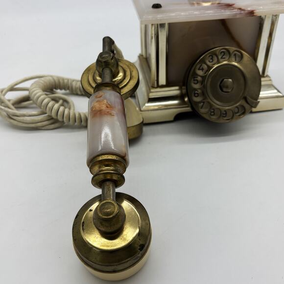 Vtg Italy Rotary Dial Telephone 18K Gold Plated Marble Vimodrone Square Phone - Picture 5 of 12